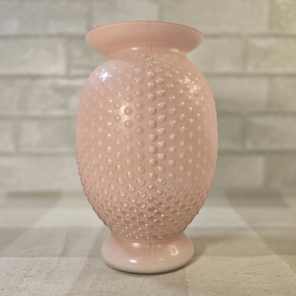 Fenton Hobnail Pastel Light Pink Approx. 9" Glass Vase w/ White Rim - Picture 3 of 11